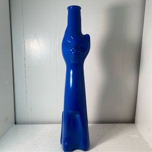 Cat Cobalt Blue Wine Bottle Vase
